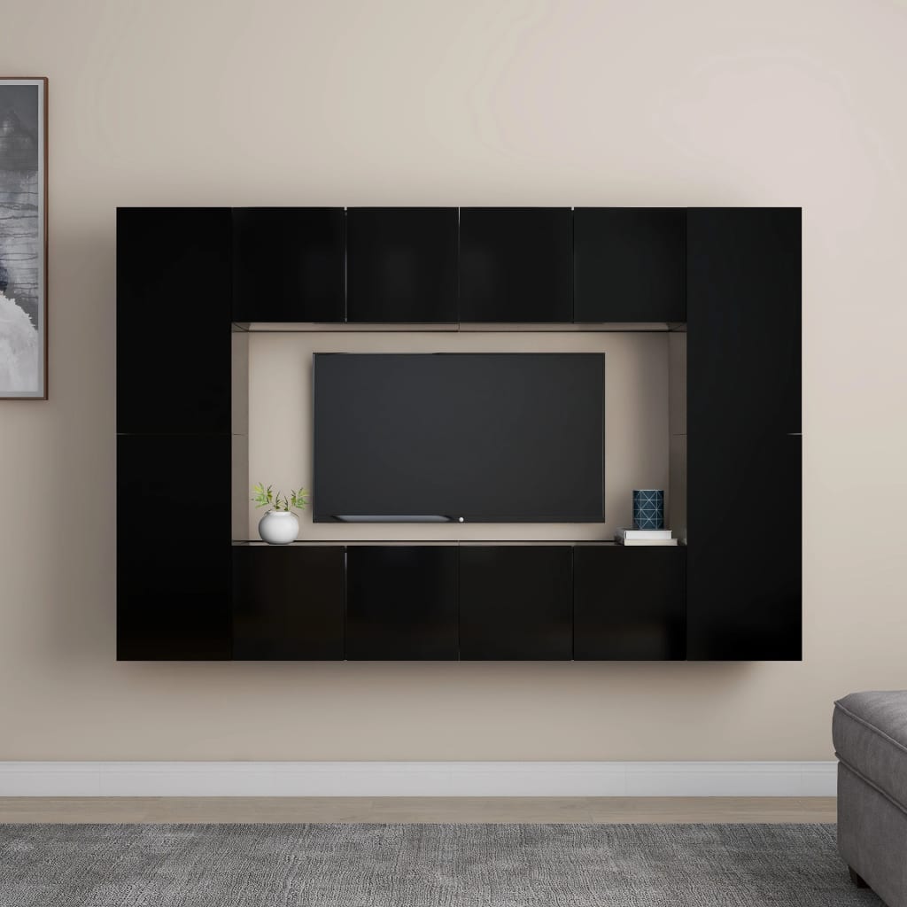 Ensemble Meuble TV Gris et Bois - 8 Pièces-Mon Meuble TV-Noir-60 cm-1-15