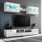 Ensemble Meuble TV LED Noir Brillant - 5 Pièces-Mon Meuble TV-Blanc-1-10