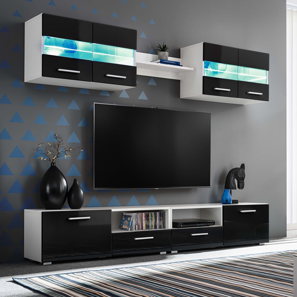 Ensemble Meuble TV LED Noir Brillant - 5 Pièces-Mon Meuble TV-Noir-1-1