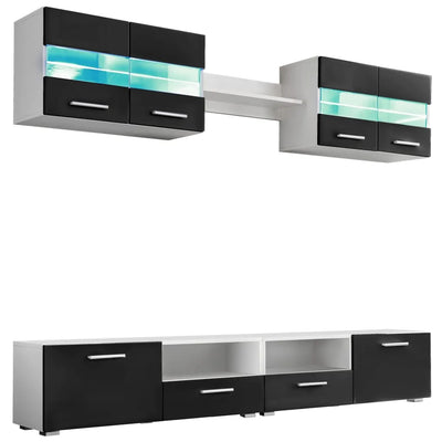Ensemble Meuble TV LED Noir Brillant - 5 Pièces