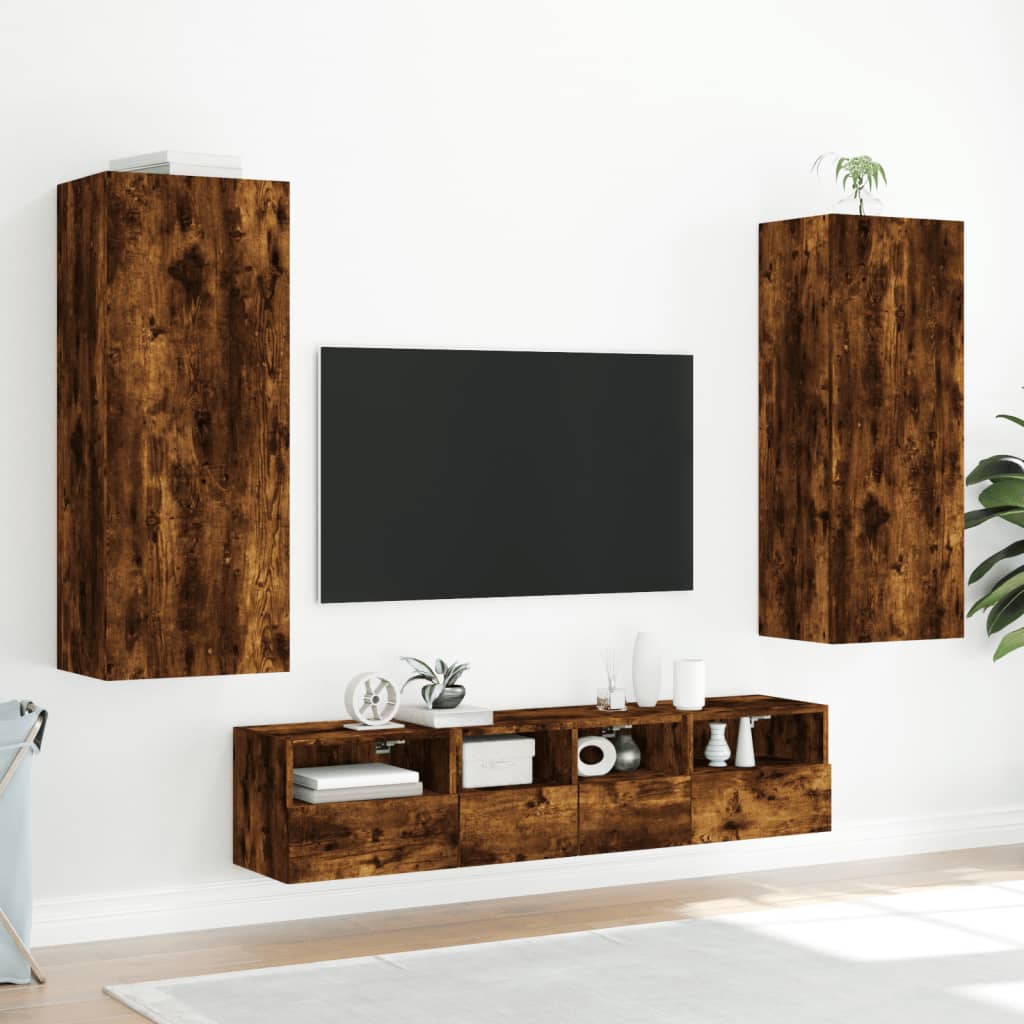 Ensemble Meuble TV Marron Effet Chêne Fumé - 102 cm-Mon Meuble TV-Chêne fumé-40 cm-1-4
