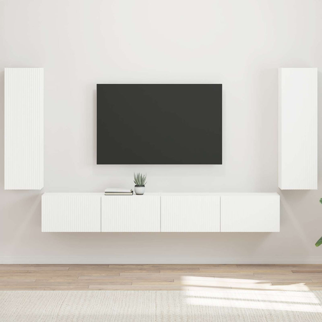 Ensemble Meuble TV Mural Chêne Artisanal - 4 Pièces-Mon Meuble TV-Blanc-13
