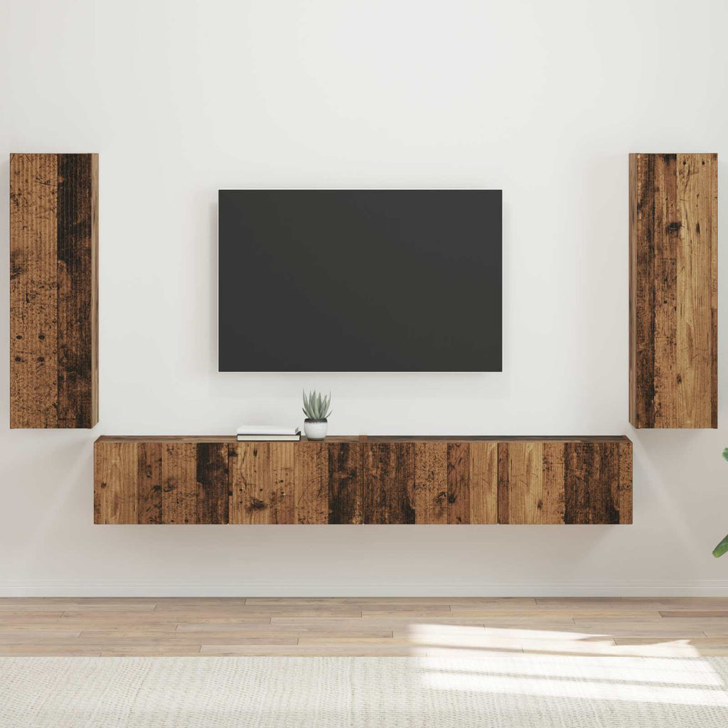 Ensemble Meuble TV Mural Chêne Artisanal - 4 Pièces-Mon Meuble TV-Bois ancien-17