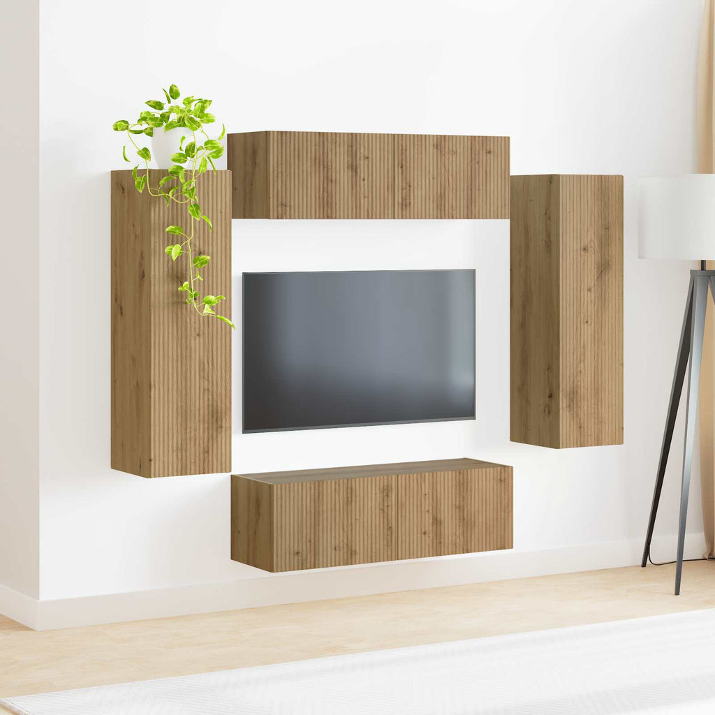 Ensemble Meuble TV Mural Chêne Artisanal - 4 Pièces-Mon Meuble TV-Chêne artisanal-4