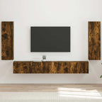 Ensemble Meuble TV Mural Chêne Artisanal - 4 Pièces-Mon Meuble TV-Chêne fumé-16