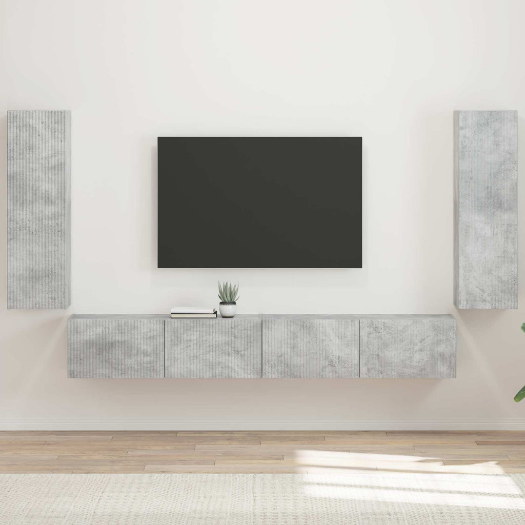 Ensemble Meuble TV Mural Chêne Artisanal - 4 Pièces-Mon Meuble TV-Gris béton-15