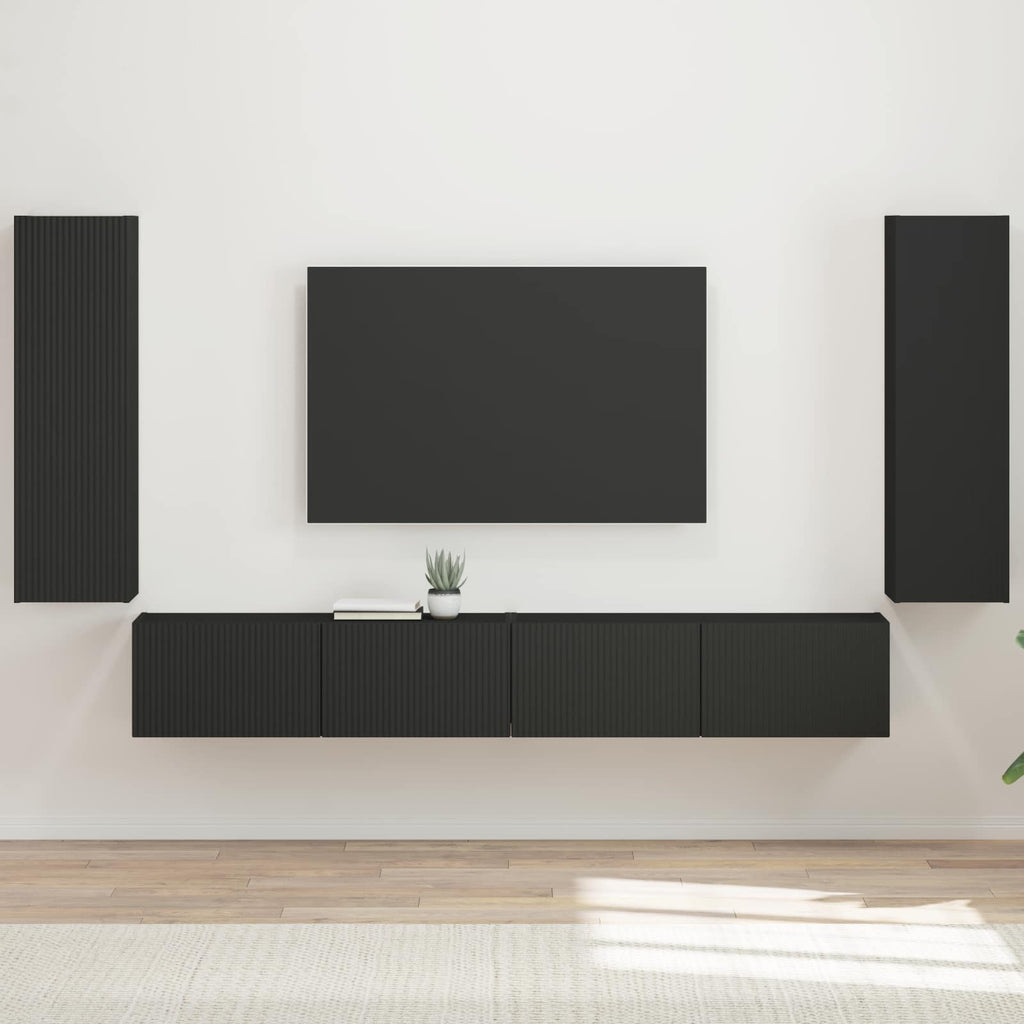 Ensemble Meuble TV Mural Chêne Artisanal - 4 Pièces-Mon Meuble TV-Noir-14