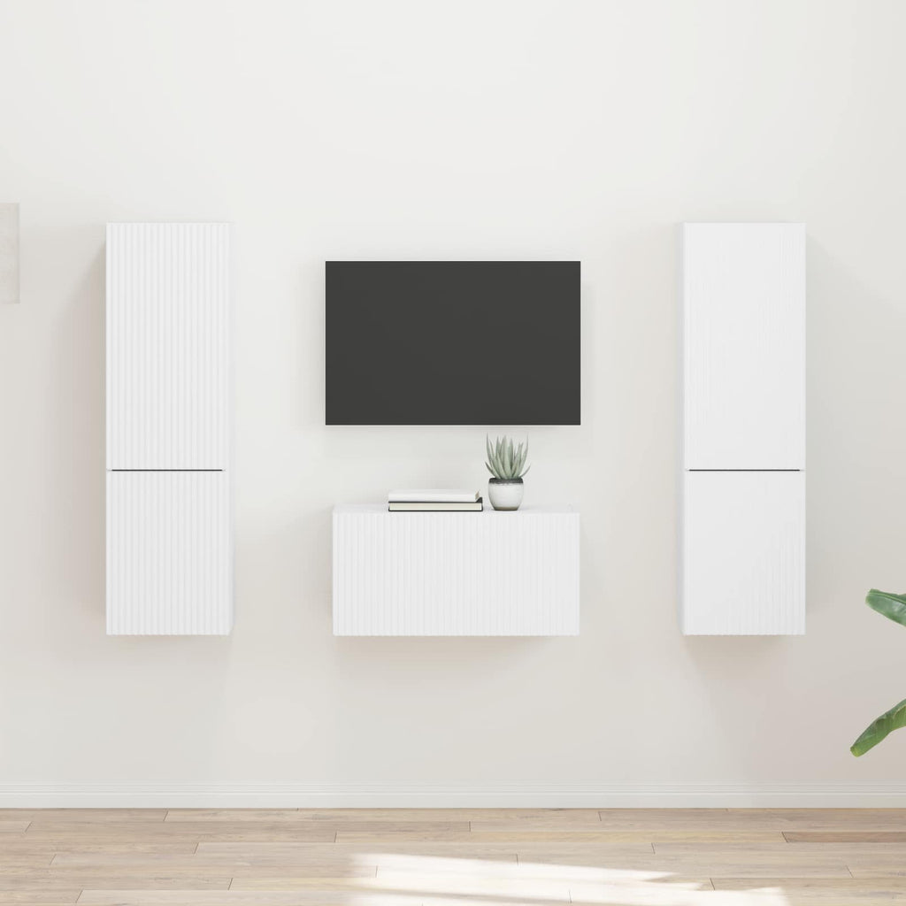 Ensemble Meuble TV Mural Effet Béton - 5 Pièces-Mon Meuble TV-Blanc-14