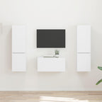 Ensemble Meuble TV Mural Effet Béton - 5 Pièces-Mon Meuble TV-Blanc-14