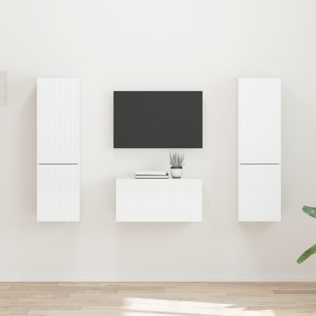 Ensemble Meuble TV Mural Effet Béton - 5 Pièces-Mon Meuble TV-Blanc brillant-17