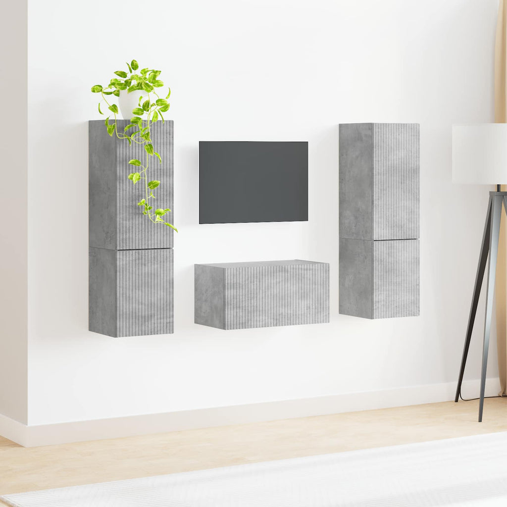 Ensemble Meuble TV Mural Effet Béton - 5 Pièces-Mon Meuble TV-Gris béton-4