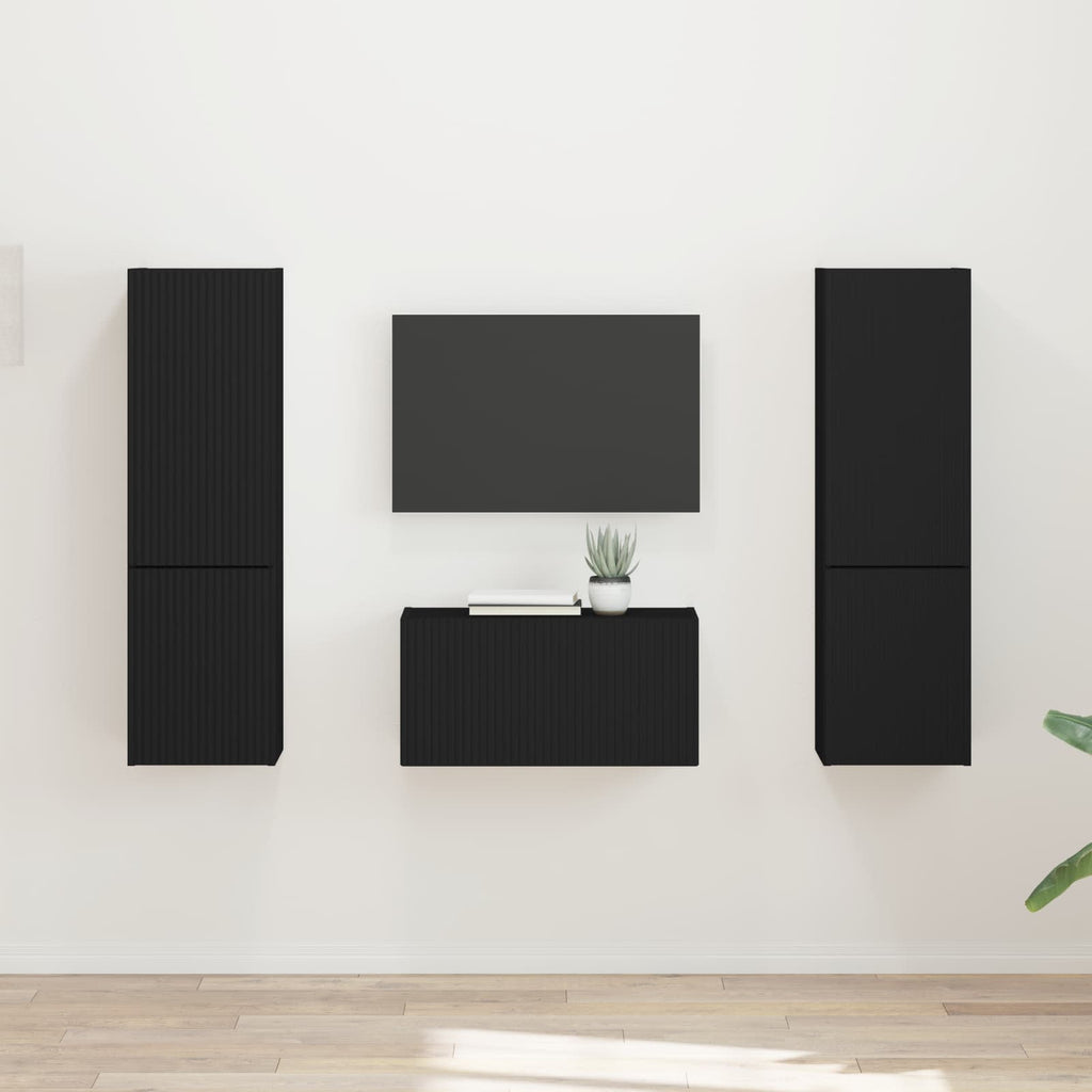 Ensemble Meuble TV Mural Effet Béton - 5 Pièces-Mon Meuble TV-Noir-15