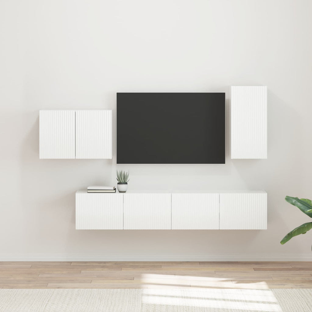 Ensemble Meuble TV Mural en Bois Ancien - 4 Pièces-Mon Meuble TV-Blanc brillant-19