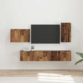 Ensemble Meuble TV Mural en Bois Ancien - 4 Pièces-Mon Meuble TV-Bois ancien-2