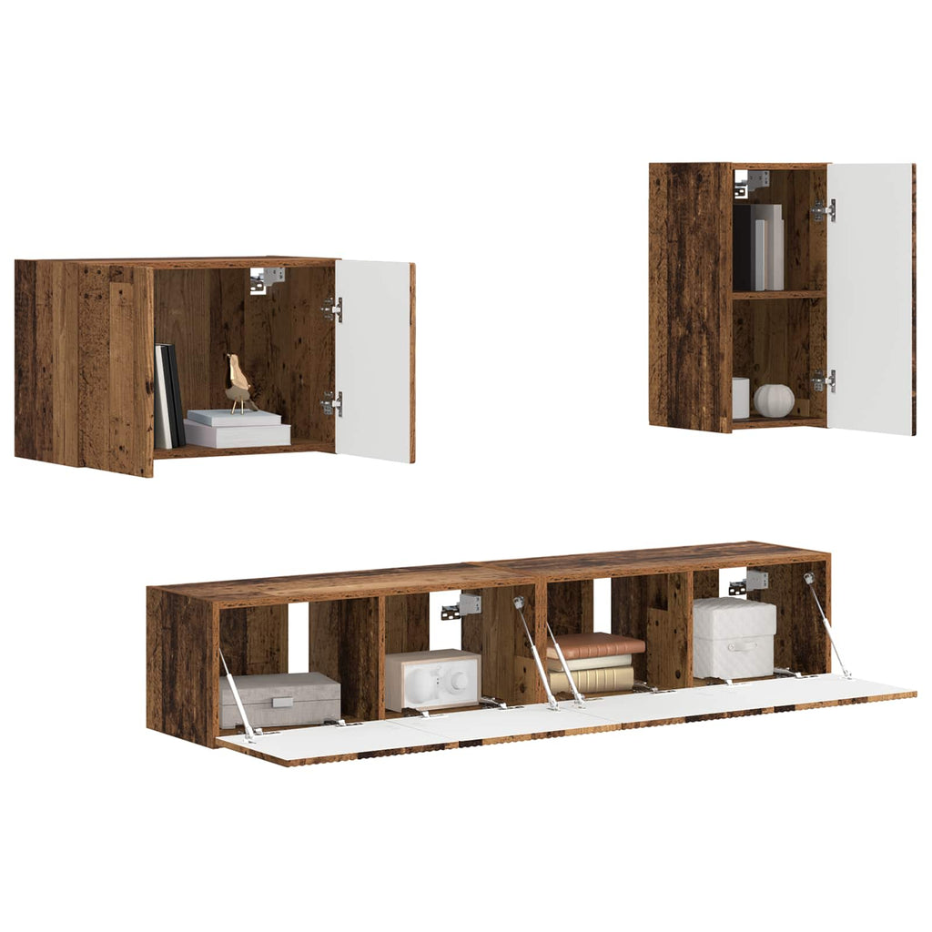 Ensemble Meuble TV Mural en Bois Ancien - 4 Pièces-Mon Meuble TV-Bois ancien-3