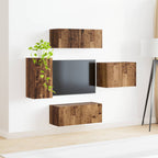 Ensemble Meuble TV Mural en Bois Ancien - 4 Pièces-Mon Meuble TV-Bois ancien-4