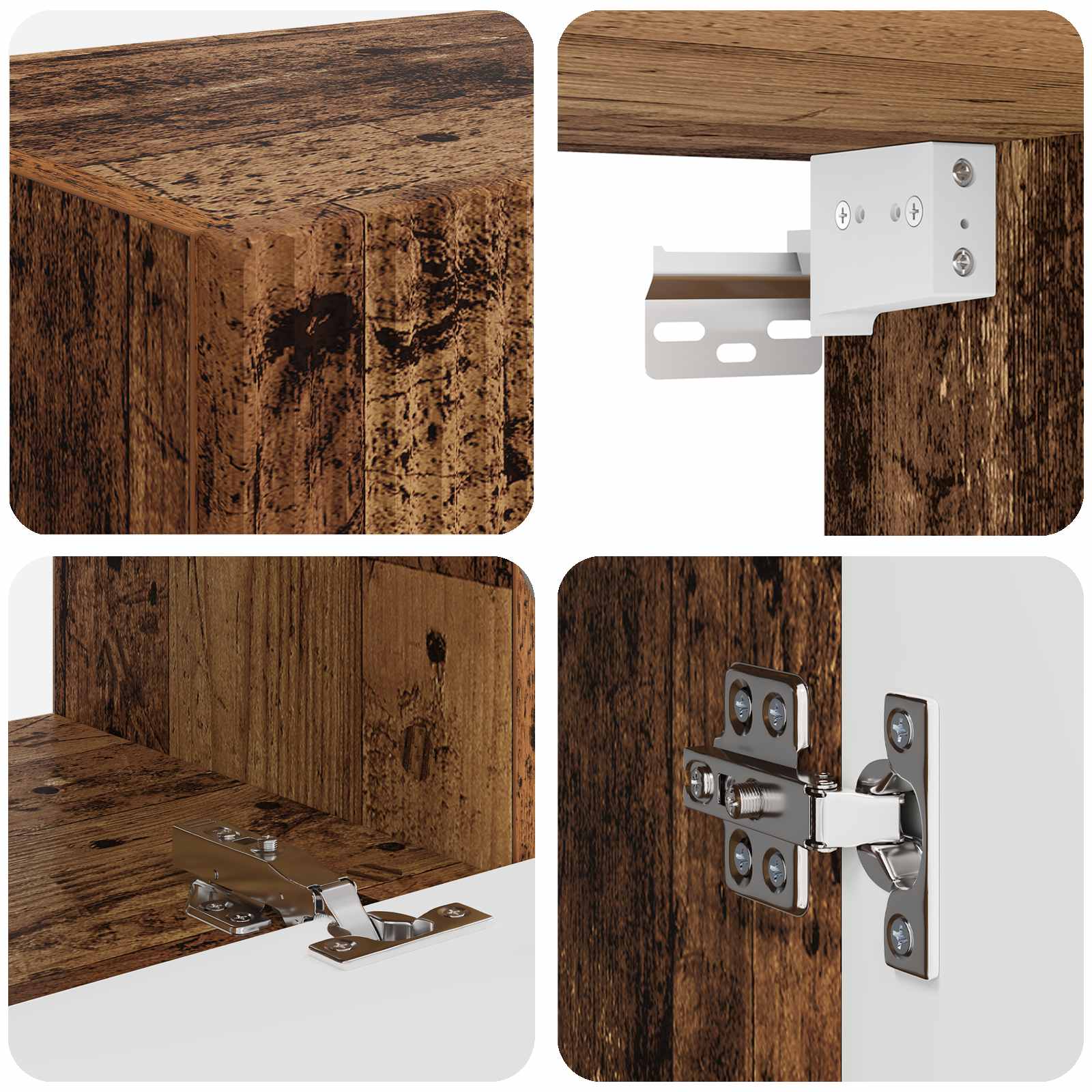 Ensemble Meuble TV Mural en Bois Ancien - 4 Pièces-Mon Meuble TV-Bois ancien-8