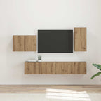 Ensemble Meuble TV Mural en Bois Ancien - 4 Pièces-Mon Meuble TV-Chêne artisanal-20
