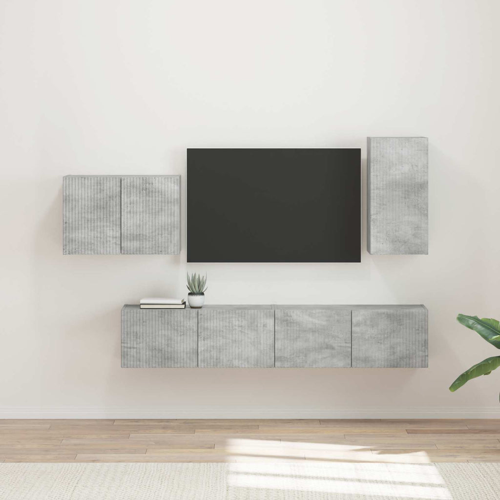 Ensemble Meuble TV Mural en Bois Ancien - 4 Pièces-Mon Meuble TV-Gris béton-15