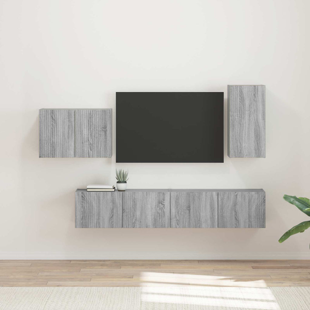 Ensemble Meuble TV Mural en Bois Ancien - 4 Pièces-Mon Meuble TV-Sonoma gris-17