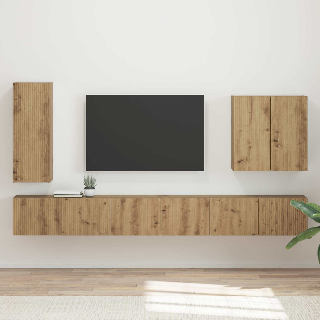 Ensemble Meuble TV Mural Suspendu Chêne Artisanal - 6 Pièces-Mon Meuble TV-Chêne artisanal-2