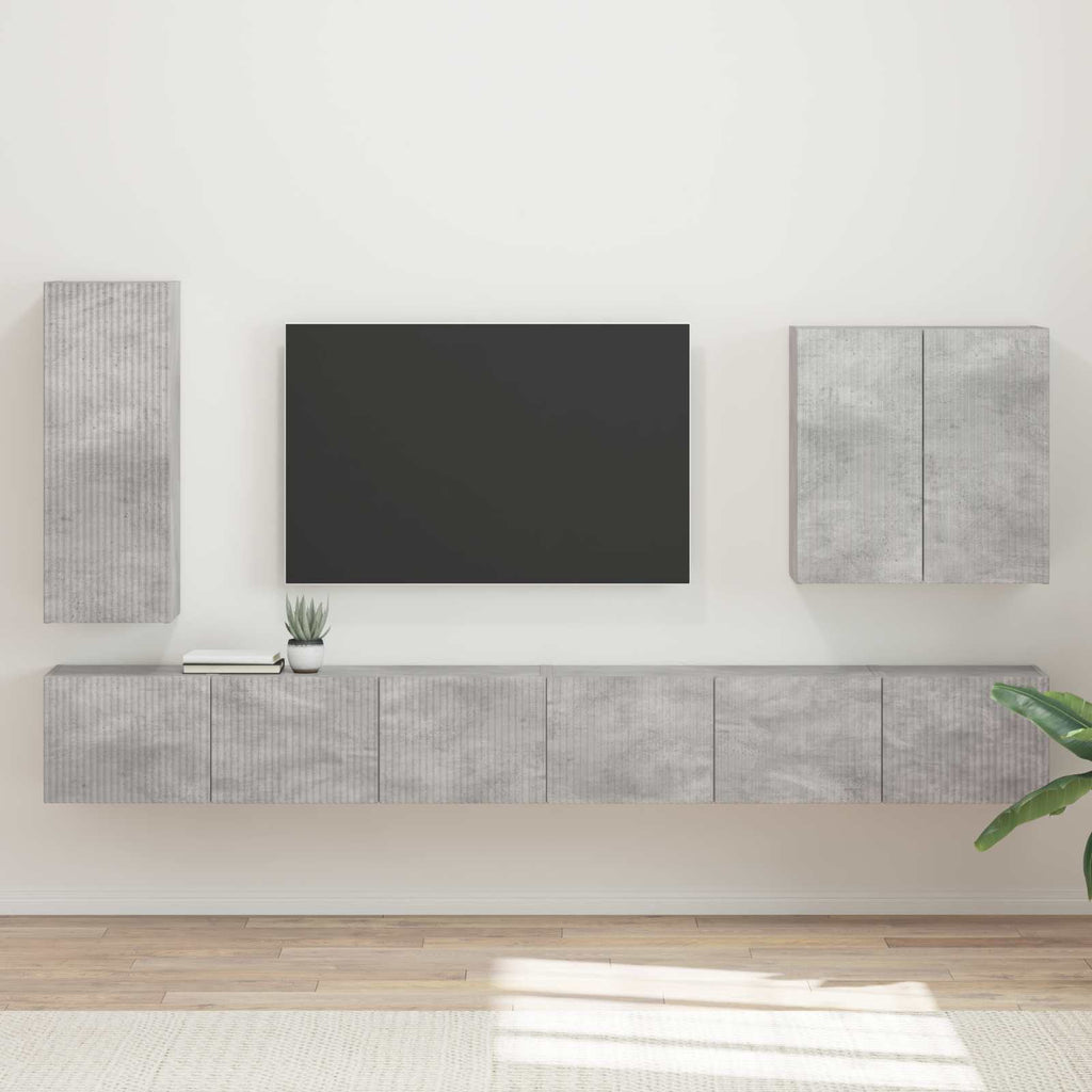 Ensemble Meuble TV Mural Suspendu Chêne Artisanal - 6 Pièces-Mon Meuble TV-Gris béton-16
