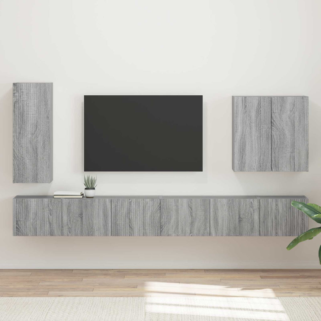 Ensemble Meuble TV Mural Suspendu Chêne Artisanal - 6 Pièces-Mon Meuble TV-Sonoma gris-20