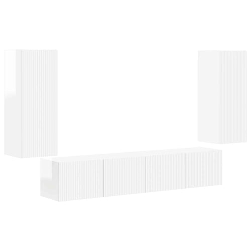 Ensemble Meuble TV Suspendu Blanc Brillant - 4 Pièces-Mon Meuble TV-Blanc-1