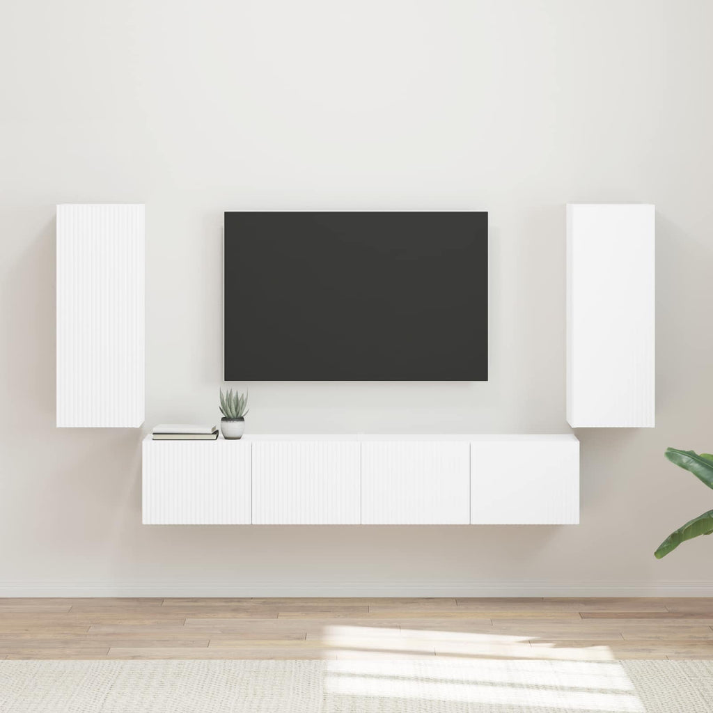 Ensemble Meuble TV Suspendu Blanc Brillant - 4 Pièces-Mon Meuble TV-Blanc-13