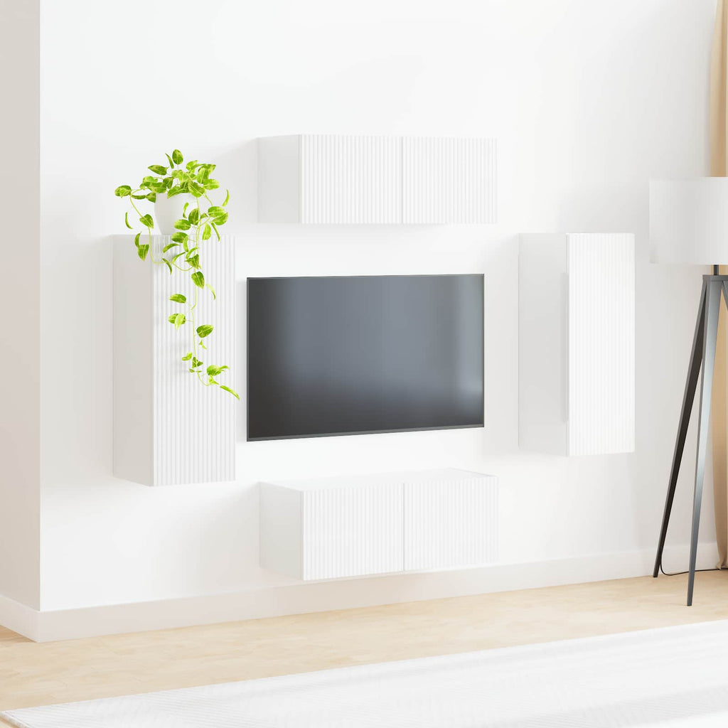 Ensemble Meuble TV Suspendu Blanc Brillant - 4 Pièces-Mon Meuble TV-Blanc-4
