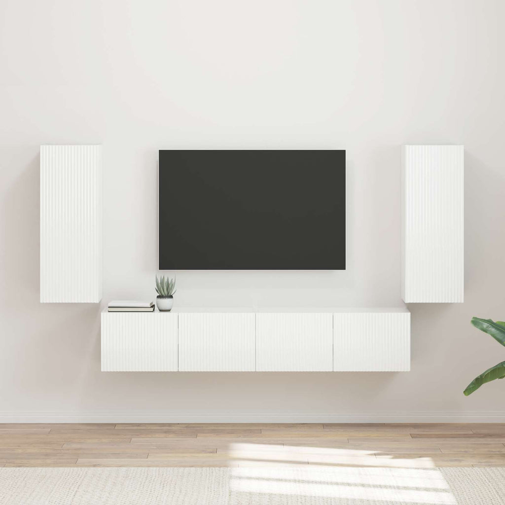 Ensemble Meuble TV Suspendu Blanc Brillant - 4 Pièces-Mon Meuble TV-Blanc brillant-2