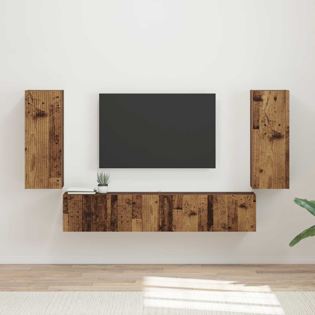 Ensemble Meuble TV Suspendu Blanc Brillant - 4 Pièces-Mon Meuble TV-Bois ancien-17