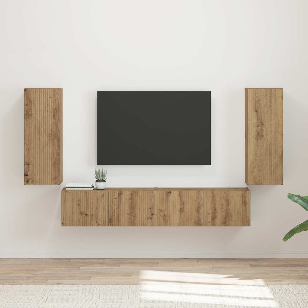 Ensemble Meuble TV Suspendu Blanc Brillant - 4 Pièces-Mon Meuble TV-Chêne artisanal-20