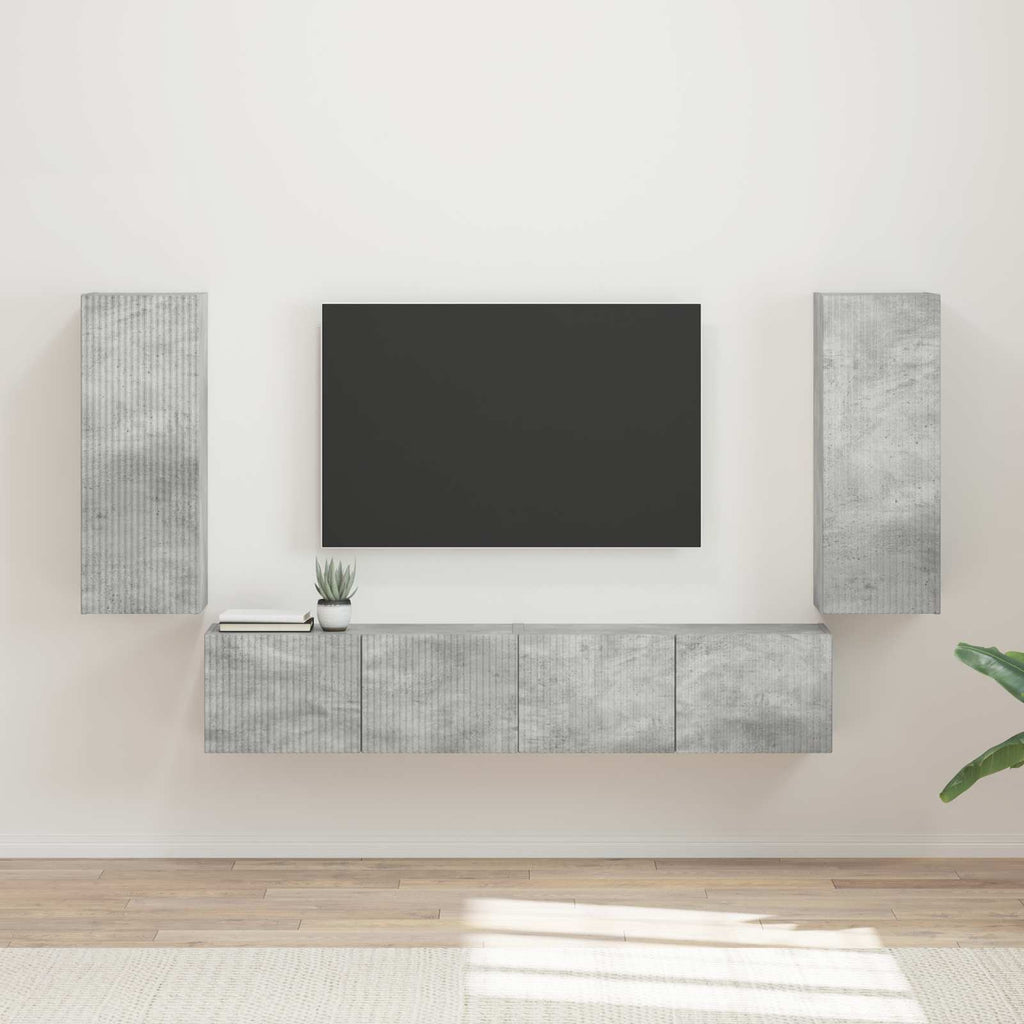 Ensemble Meuble TV Suspendu Blanc Brillant - 4 Pièces-Mon Meuble TV-Gris béton-15