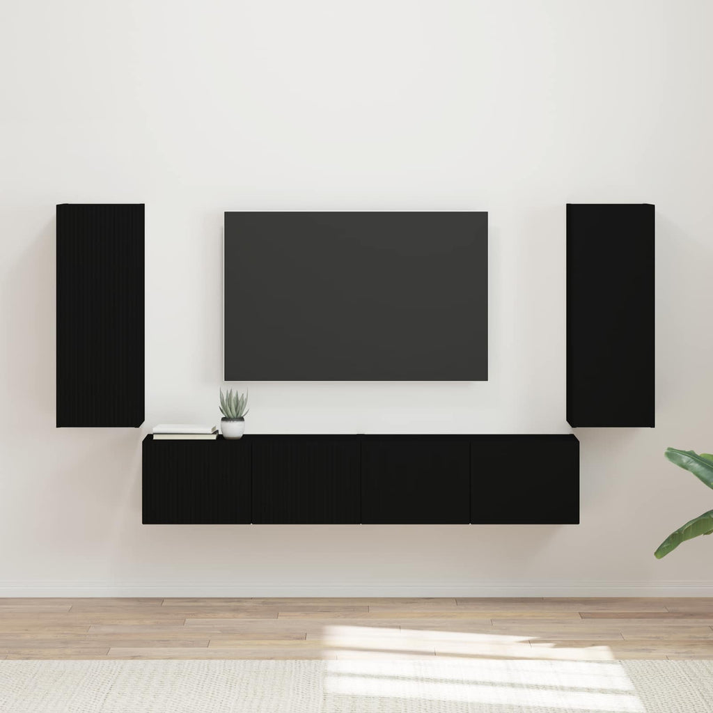 Ensemble Meuble TV Suspendu Blanc Brillant - 4 Pièces-Mon Meuble TV-Noir-14