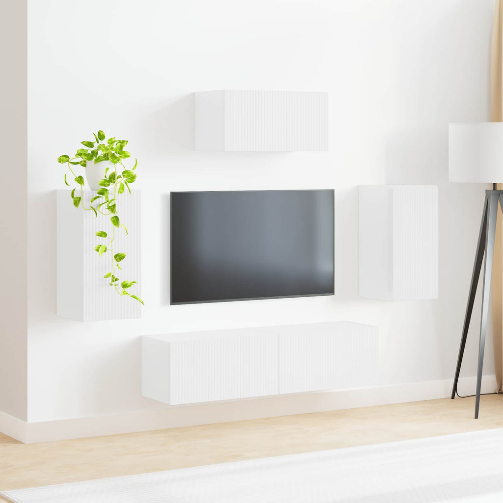 Ensemble Meuble TV Suspendu Blanc Brillant - 5 Pièces-Mon Meuble TV-4
