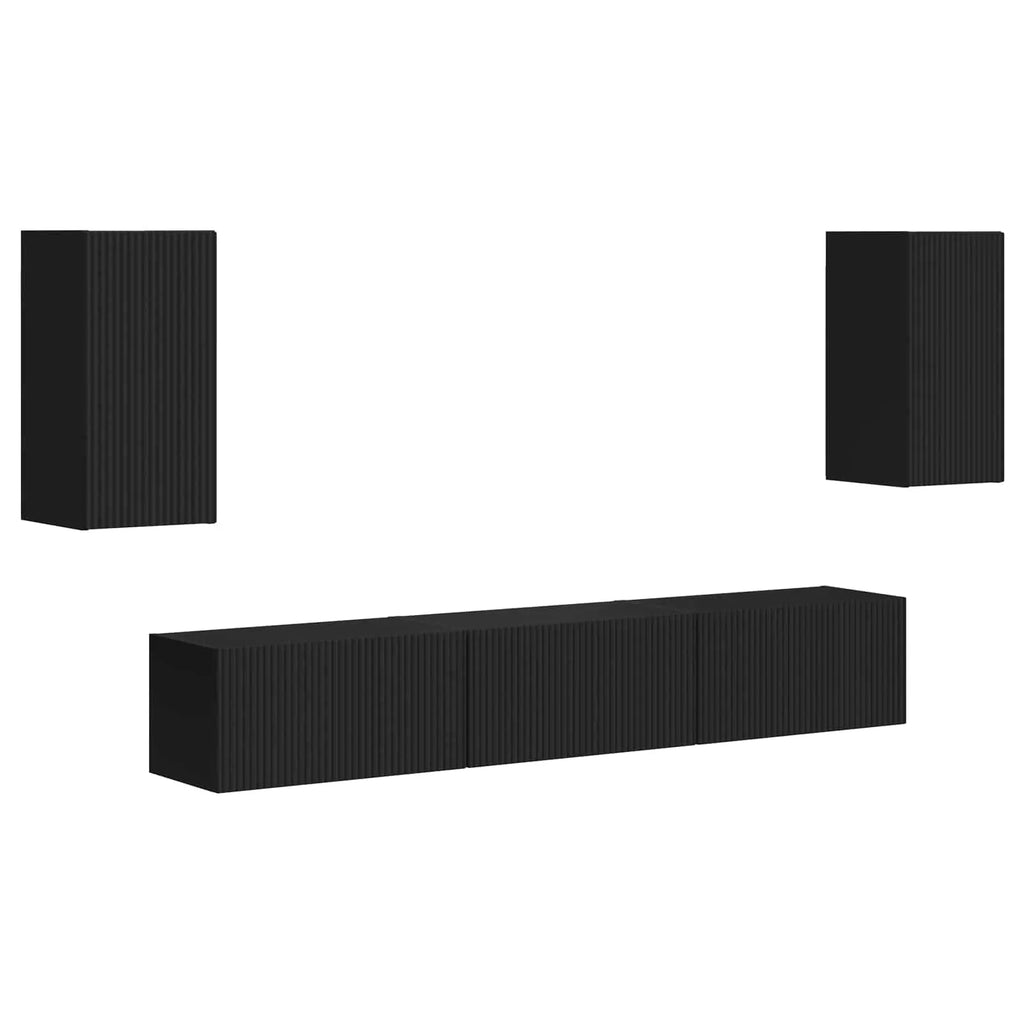 Ensemble Meuble TV Suspendu Noir et Bois - 5 Pièces-Mon Meuble TV-1