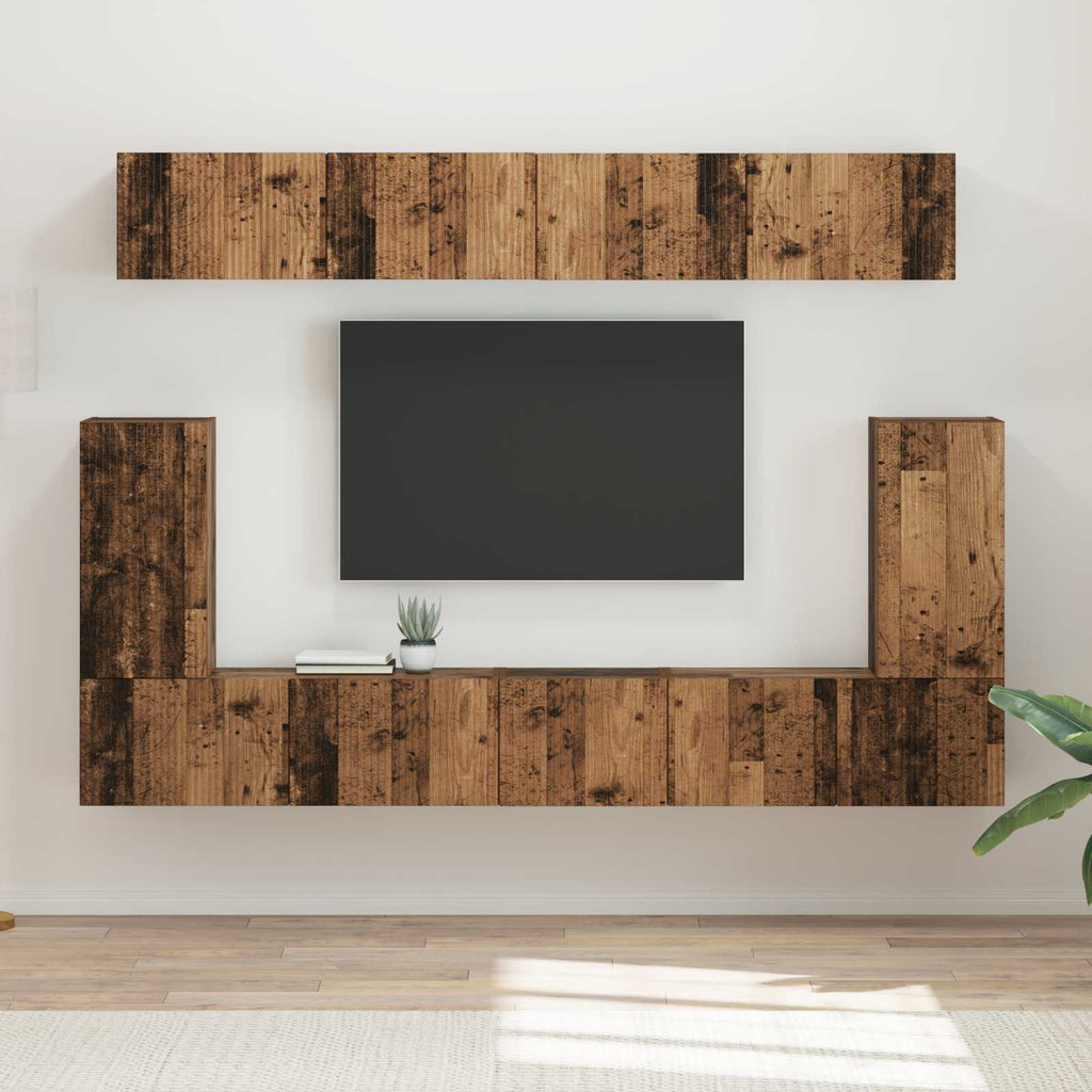 Ensemble TV Mural Effet Bois Ancien - 5 Pièces-Mon Meuble TV-2
