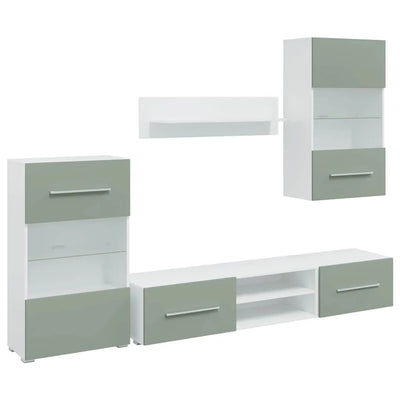 Grand Meuble TV avec Rangement Vert Olive - 5 Pièces