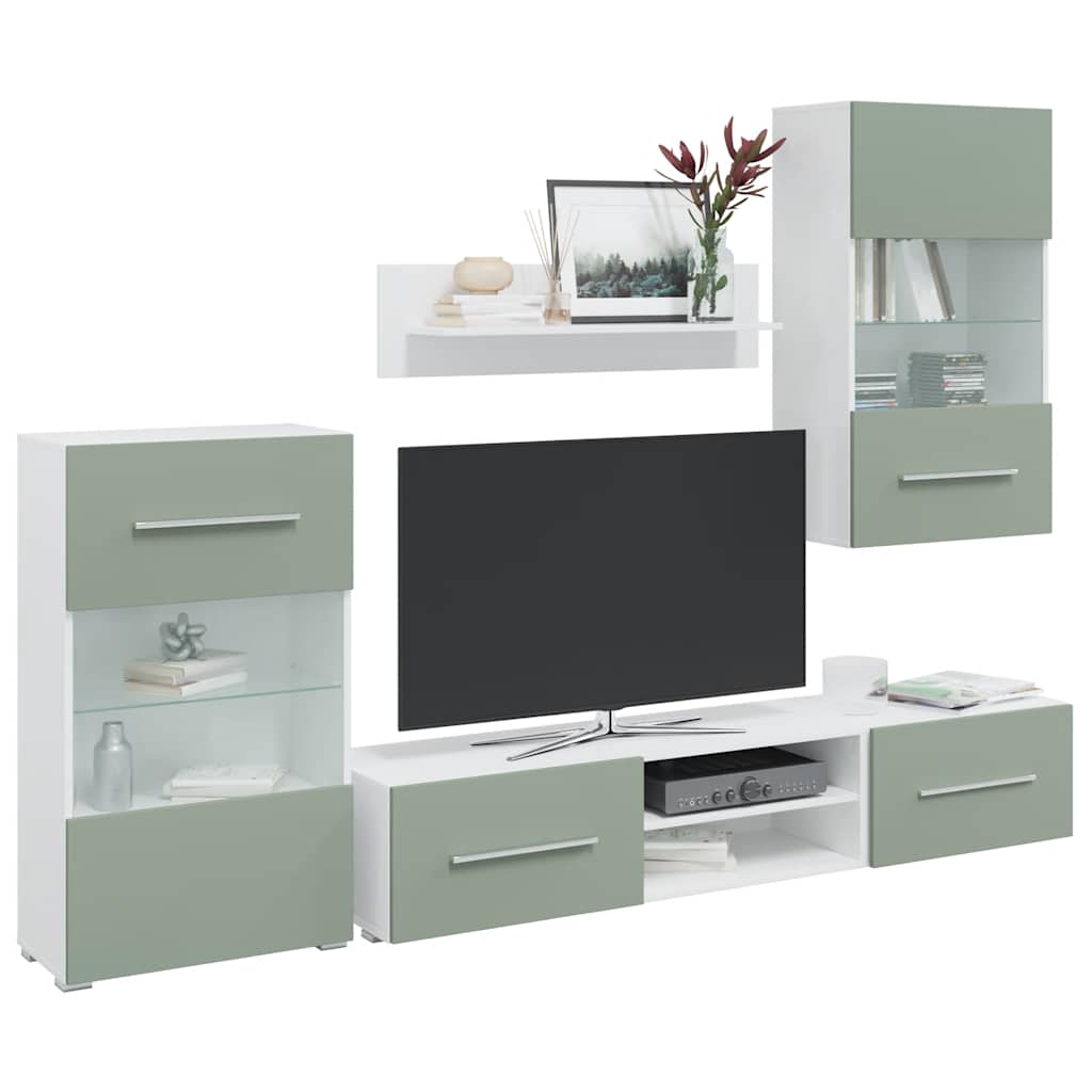 Grand Meuble TV avec Rangement Vert Olive - 5 Pièces-Mon Meuble TV-3