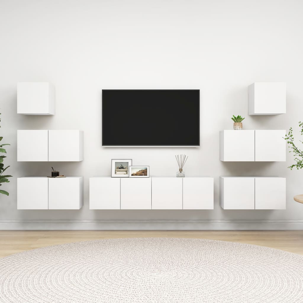 Grand Meuble TV Bibliothèque Suspendu Gris Béton - 7 Pièces-Mon Meuble TV-Blanc-60 cm-8-18