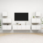 Grand Meuble TV Bibliothèque Suspendu Gris Béton - 7 Pièces-Mon Meuble TV-Blanc-60 cm-8-18