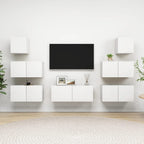 Grand Meuble TV Bibliothèque Suspendu Gris Béton - 7 Pièces-Mon Meuble TV-Blanc-80 cm-7-14