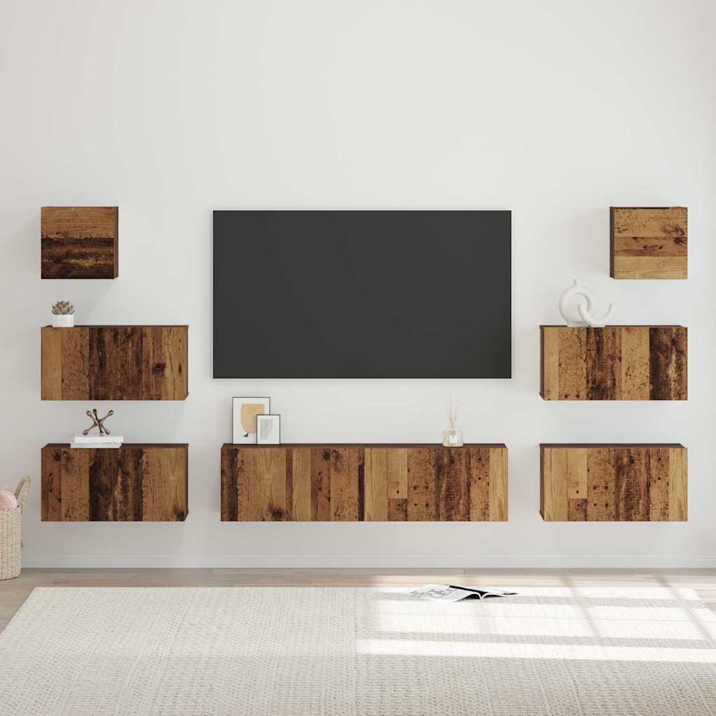 Grand Meuble TV Bibliothèque Suspendu Gris Béton - 7 Pièces-Mon Meuble TV-Bois ancien-60 cm-8-24