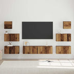 Grand Meuble TV Bibliothèque Suspendu Gris Béton - 7 Pièces-Mon Meuble TV-Bois ancien-60 cm-8-24