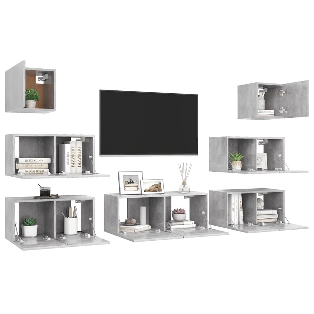 Grand Meuble TV Bibliothèque Suspendu Gris Béton - 7 Pièces-Mon Meuble TV-Bois ancien-60 cm-8-3