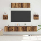 Grand Meuble TV Bibliothèque Suspendu Gris Béton - 7 Pièces-Mon Meuble TV-Bois ancien-80 cm-7-22