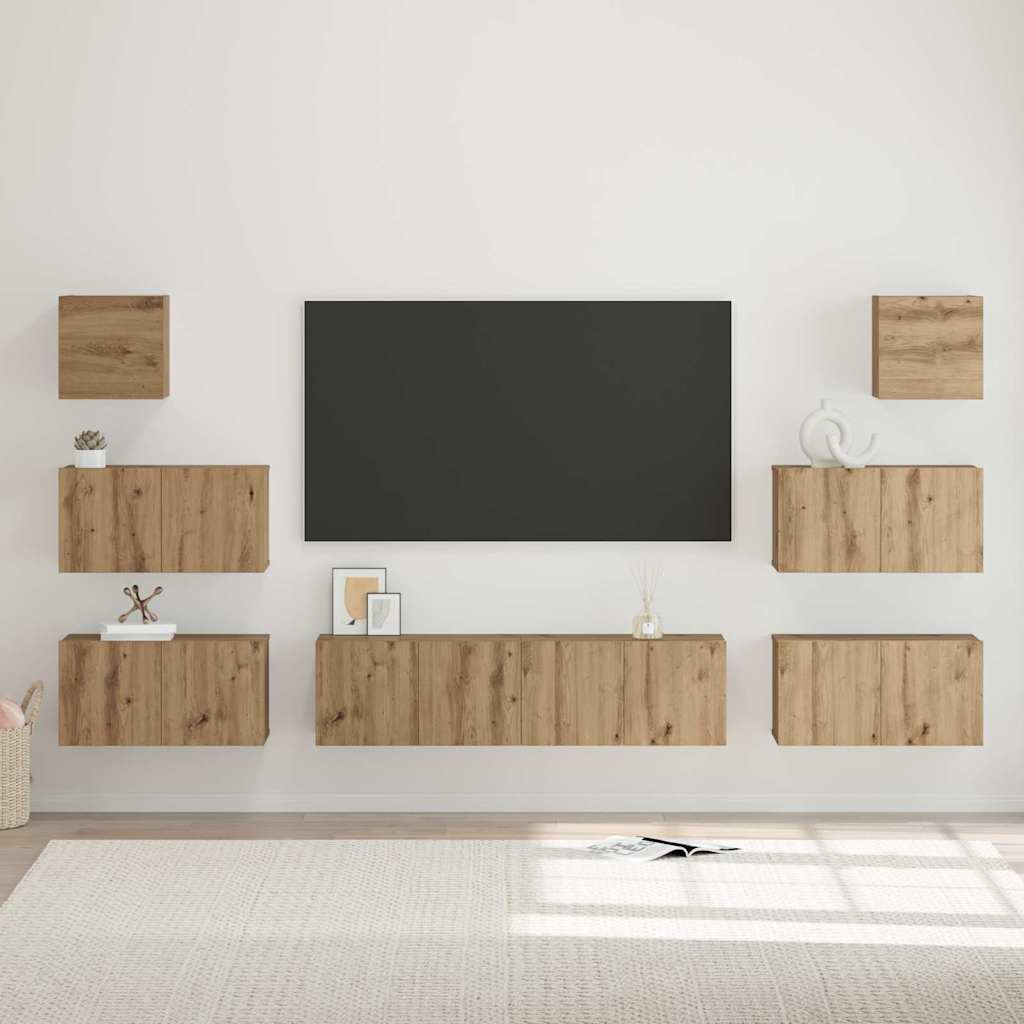 Grand Meuble TV Bibliothèque Suspendu Gris Béton - 7 Pièces-Mon Meuble TV-chêne artisanal-60 cm-8-23