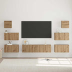 Grand Meuble TV Bibliothèque Suspendu Gris Béton - 7 Pièces-Mon Meuble TV-chêne artisanal-60 cm-8-23