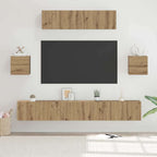 Grand Meuble TV Bibliothèque Suspendu Gris Béton - 7 Pièces-Mon Meuble TV-chêne artisanal-80 cm-7-21